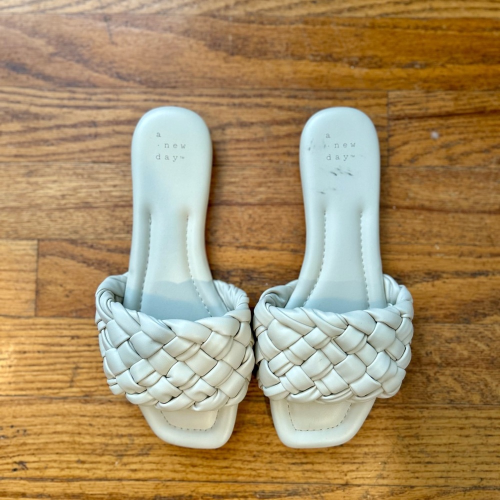 A New Day Cream Woven Slide Sandals